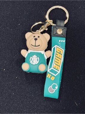 Tan Bear in Green Shirt Silicone CoffeeLover Gift Keychain Bagcharm NWOT